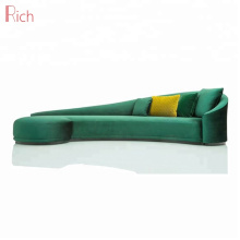 Designer modern half moon shaped lounge green fabric velvet sofa set 7 seater